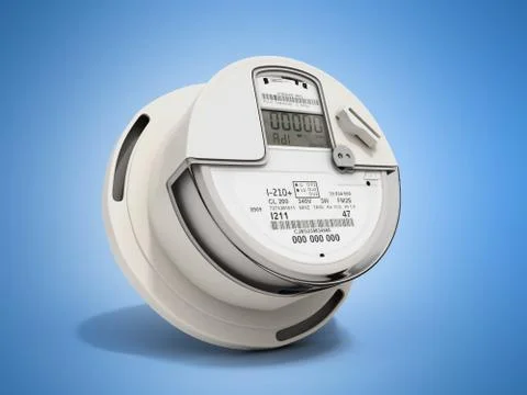 Modern digital electric meter 3d render on blue Stock Illustration