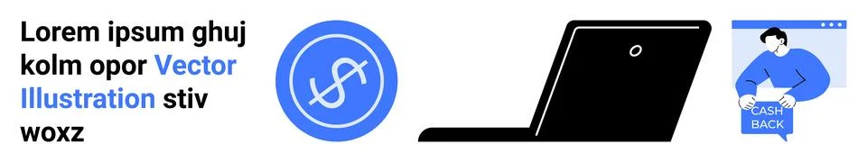 Modern Digital Elements with Blue Crypto Coin, Laptop, and User Feedback Wind イラスト素材