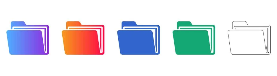 Modern Digital Folder Icon Set Stock Illustration
