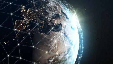 Modern digital global network around the planet earth. Stock Illustration
