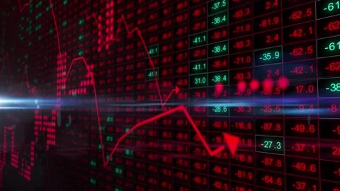 Modern digital graph animation with red indicators show recession with large Stock Footage 281375143
