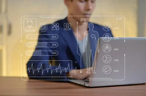 Modern Digital Health Care Technology Interface with Data Analytics Stock Photos