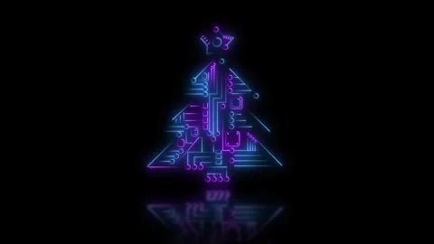 Modern digital high technology animation showing christmas tree stylized Stock Footage 281115781