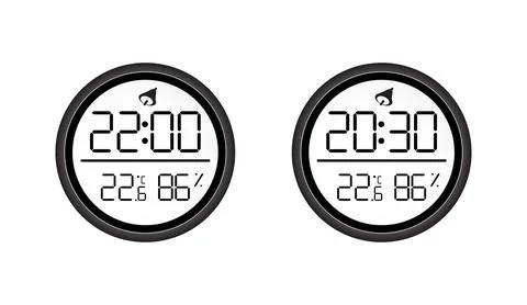 Modern digital hygrometer and thermometer electronic devices with round black Stock Illustration