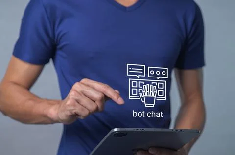 Modern Digital Interaction Concept with Bot Chat on Tablet Device Stock Photos