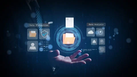Modern digital interface for big data analysis and secure data protection Stock-Footage 330983301