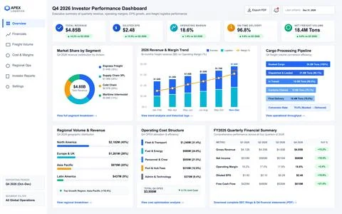 Modern digital interface displaying freight logistics data, revenue trends, a Stock Illustration