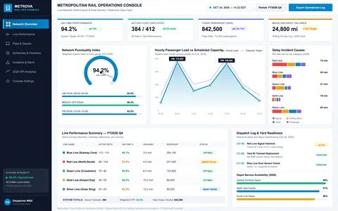 Modern digital interface displaying public transport performance metrics, fle Illustrazione stock
