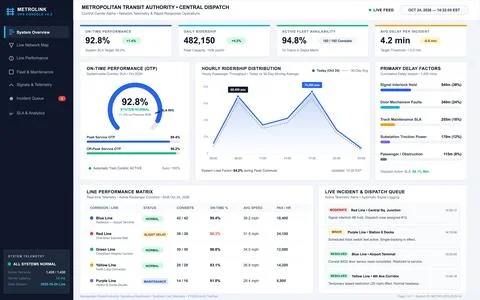Modern digital interface displaying public transportation metrics, ridership  스톡 일러스트