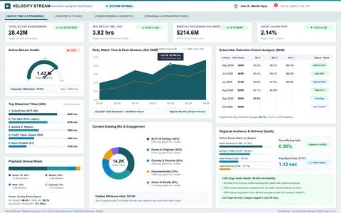 Modern digital interface displaying streaming data, subscriber growth, revenu Illustrazione stock