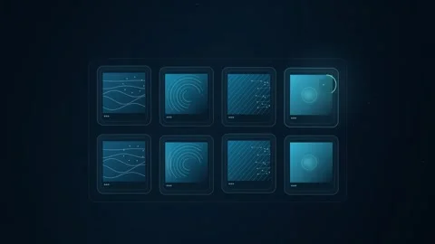 Modern Digital Interface with a Grid of Abstract Data Visualization Modules.. 動画素材 347362191