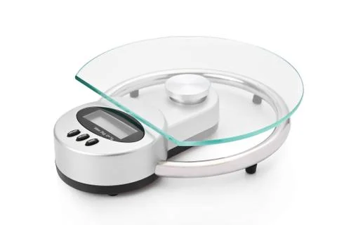Modern digital kitchen scale isolated on white background. Stock Photos