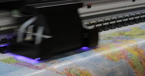 Modern Digital Large format UV printer. Printing production technologies. Stock Footage 231682581