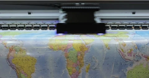 Modern Digital Large format UV printer. Printing production technologies. Stock Footage 345582682