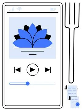 Modern Digital Meditation App Interface with Play Button and Lotus Icon Nex.. Stock Illustration