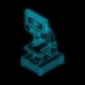 Modern digital microscope with a screen displaying analysis results, illumina Stock Illustration