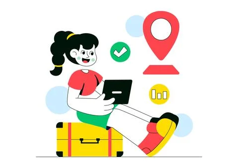Modern Digital Nomads Vector Illustration Featuring Remote Work Lifestyle, .. Stock Illustration