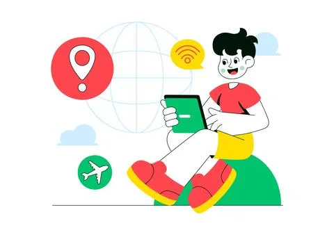 Modern Digital Nomads Vector Illustration Featuring Remote Work Lifestyle, .. Stock Illustration