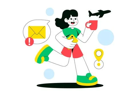 Modern Digital Nomads Vector Illustration Featuring Remote Work Lifestyle, .. Stock Illustration
