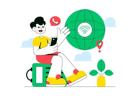 Modern Digital Nomads Vector Illustration Featuring Remote Work Lifestyle, .. Stock Illustration