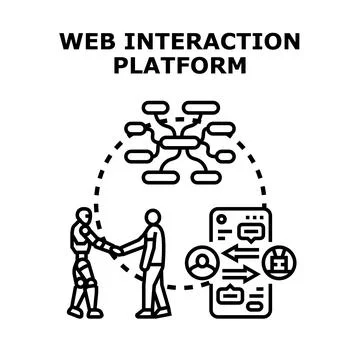 Modern digital platform featuring human and robot collaboration Stock Illustration