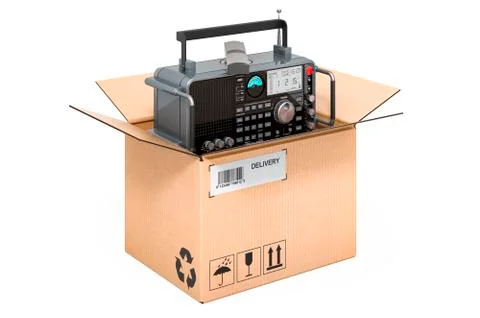 Modern digital receiver inside cardboard box, delivery concept. 3D rendering 스톡 일러스트