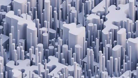 A modern digital rendering of vertical bars creating an intricate, structured ab Stock Footage 340238406