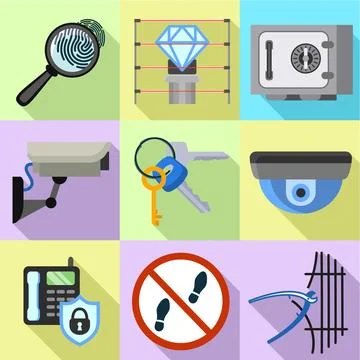 Modern digital security icon set, flat style Stock Illustration