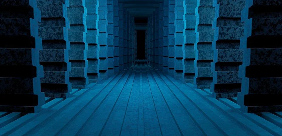 Modern Digital Simulation Basement Hangar Corridor Warehouse Club Dance Studi Stock Illustration