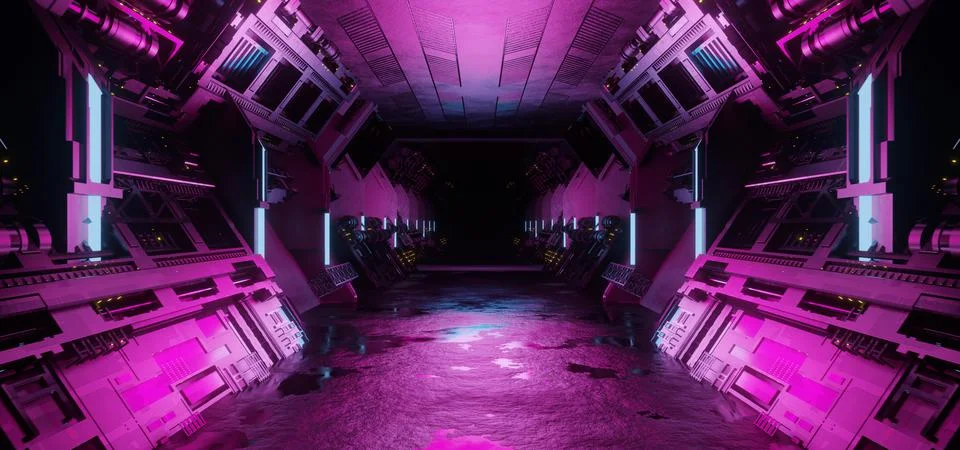 Modern Digital Simulation Cyber Hall Studio Cyber Future Stage Corridor Shiny Stock Illustration