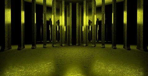 Modern Digital Simulation Metallic Showroom Car Garage Empty Corridor Spotlig Stock Illustration