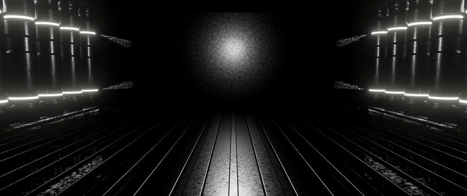 Modern Digital Simulation Pedestal Platform Tunnel Space Lighted Black Illust Stock Illustration