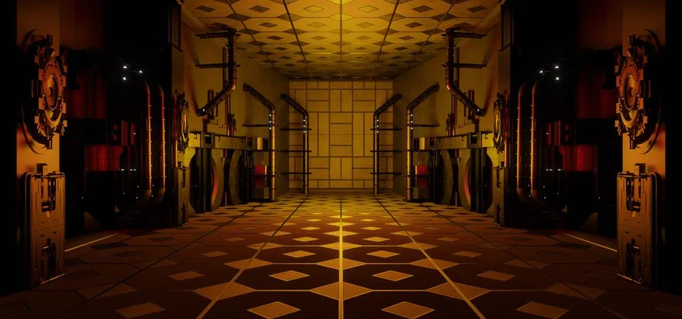 Modern Digital Simulation Quantum Physics Laboratory Cosmic Brown or Gold Col Stock Illustration