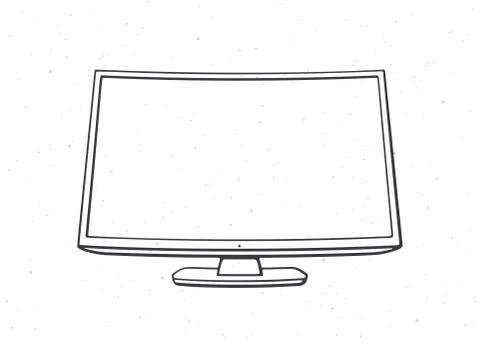Modern digital smart TV with full ultra HD display. Outline. Vector Stock Illustration