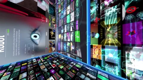 Modern digital streaming walls background with many animations in video data Stock Footage 250621722