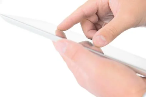 Modern digital tablet pc with blank screen and hands Stock Photos