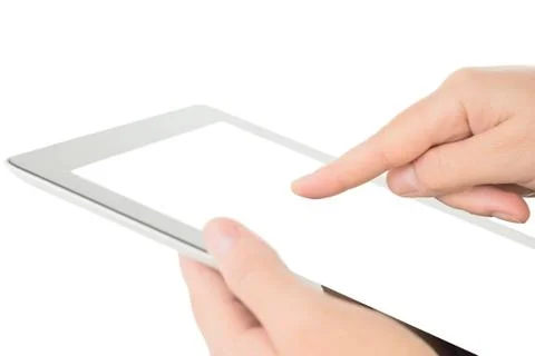 Modern digital tablet pc with blank screen and hands Stock Photos