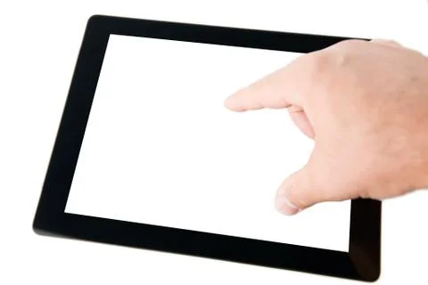 Modern digital tablet pc with blank screen and hands Stock Photos