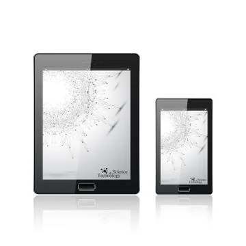 Modern digital tablet PC with mobile smartphone isolated  on the white. Molecule Stock Illustration