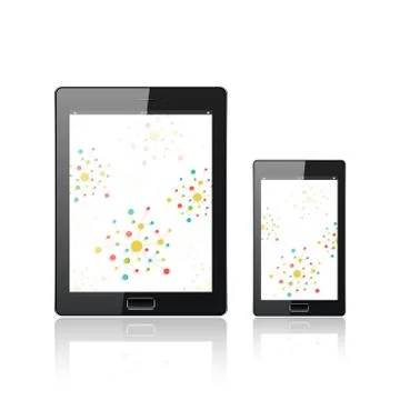 Modern digital tablet PC with mobile smartphone isolated  on the white. Molecule Stock Illustration