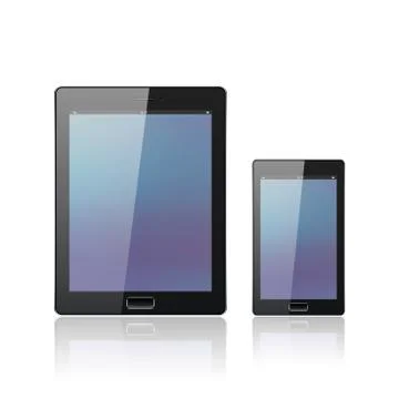 Modern digital tablet PC with mobile smartphone isolated  on the white. Android Stock Illustration