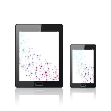 Modern digital tablet PC with mobile smartphone isolated on the white. Molecule 스톡 일러스트