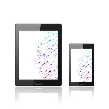 Modern digital tablet PC with mobile smartphone isolated on the white. Molecule 스톡 일러스트