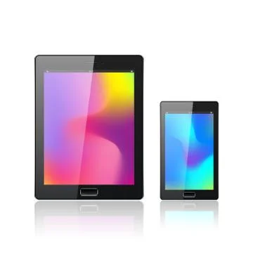 Modern digital tablet PC with mobile smartphone isolated on the white. Abstract Stock Illustration