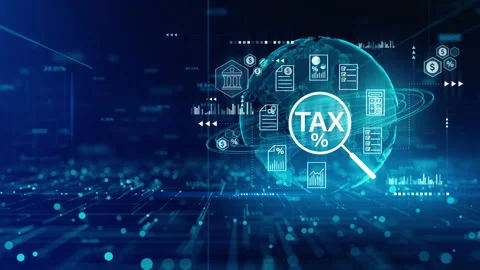 Modern digital tax analysis interface with global data network, charts Stock Footage 337861975