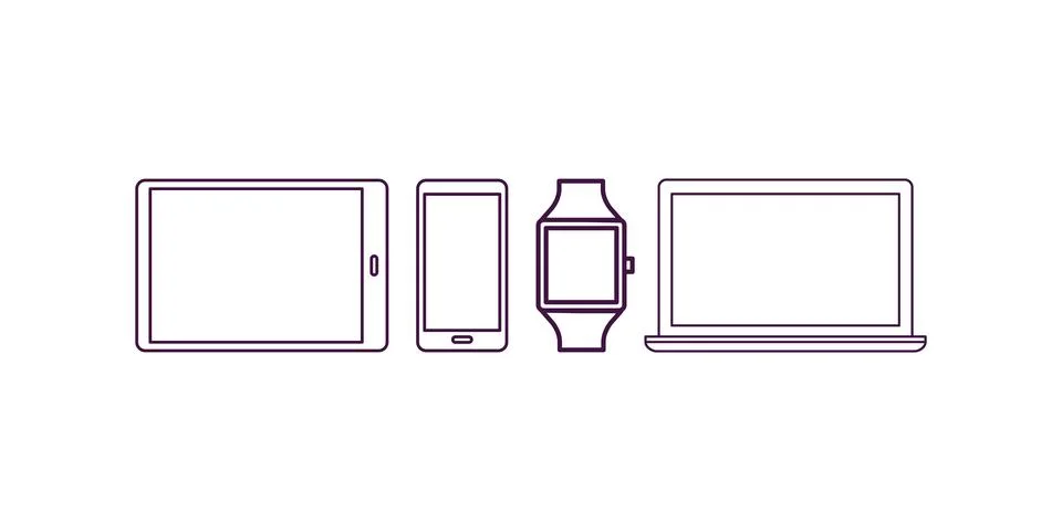 Modern digital tech device collection. Realistic devices mockup set of Monit Illustrazione stock