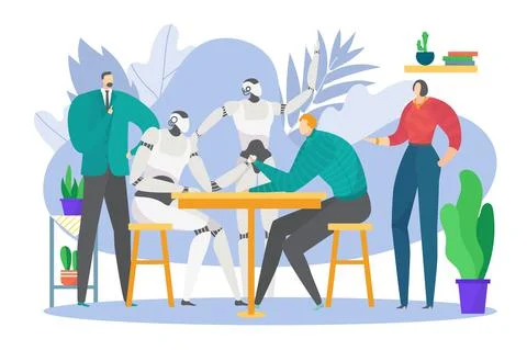 Modern digital technology artificial intelligence robot rivalry arm wrestling Stock Illustration