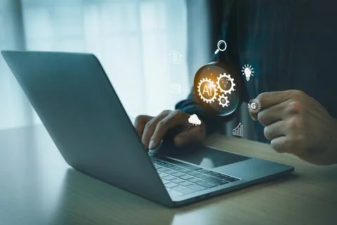 Modern Digital Technology Concepts with Artificial Intelligence Icons and L.. Stock Photos