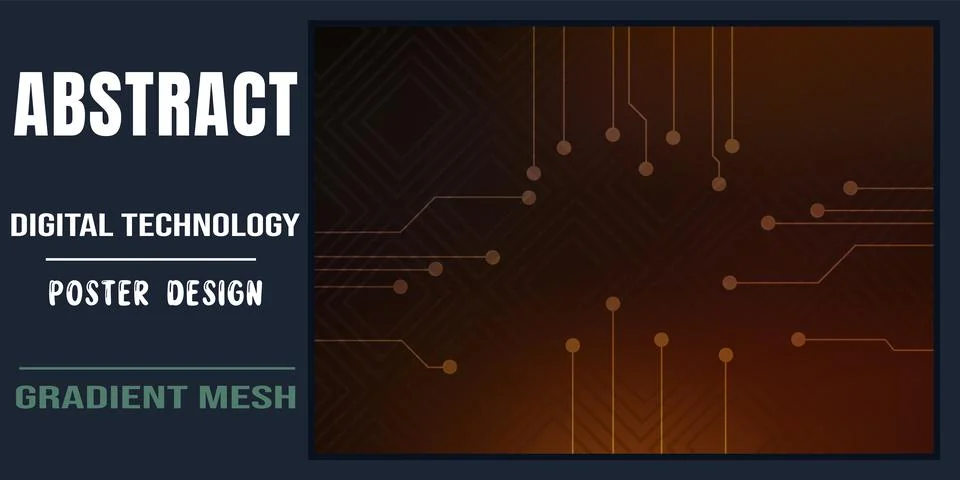 A modern digital technology poster design featuring an abstract circuit board Illustrazione stock