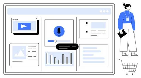 Modern Digital Workspace with User Interface Elements and Analytics 库存插图